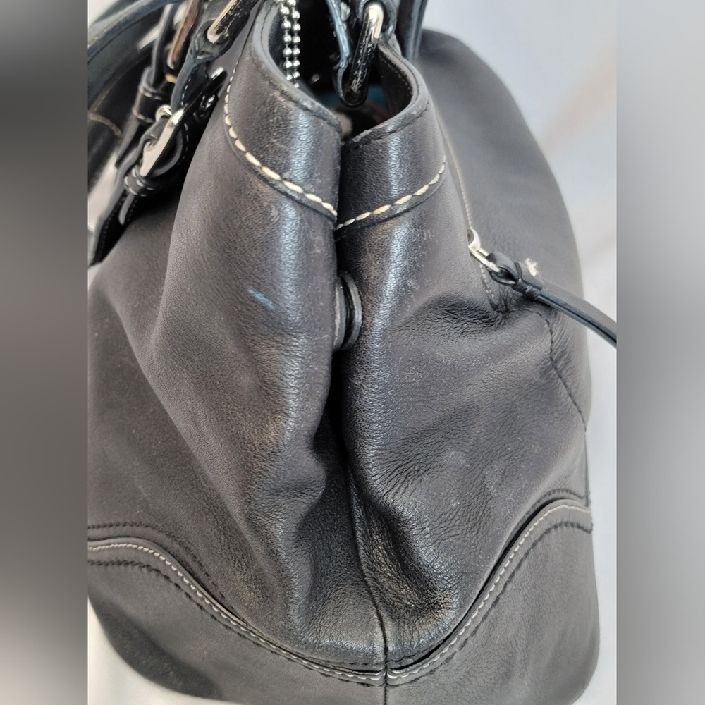 Coach Hamilton Black Leather Tote Bag with Silver Accents - Picture 6 of 11